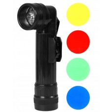 Ліхтарик тактичний ручний Чорний зі змінними лінзами (червоний, синій, зелений, жовтий) Mil-Tec US LED WINKELTASCHENLAMPE SM SCHWARZ (15143002)