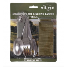 Набір столовий Mil-Tec з чохлом Виделка, Ніж-відкривачка, Ложка ESSBESTECK M.RING S/STEEL 3-TLG.M.TASCHE (14624000)