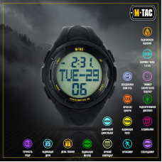 Годинник тактичний M-Tac Вологостійкий З крокоміром Чорний BLACK (50001002)