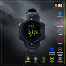 Годинник тактичний M-Tac Вологостійкий З компасом Чорний BLACK (50003002)